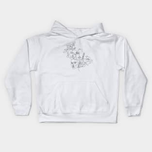 Minimal women's line art. Illustration with one line woman face, flowers and leaves. Kids Hoodie